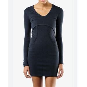T Alexander Wang Ponte Knit Mini Dress Curved Seams Cocktail Dark Gray Size L